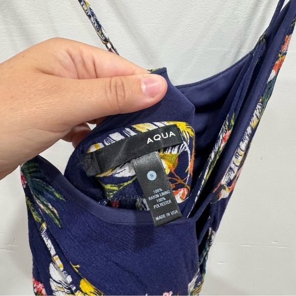 Aqua Tropical Print Maxi Dress Front Slit Open Back Small - Picture 8 of 10